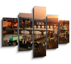 Obraz ptidln 5D - 150 x 100 cm F_GB31857385 - Panoramic view on Charles bridge and sunset Prague lights.