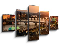 Obraz ptidln 5D - 125 x 70 cm F_GS31857385 - Panoramic view on Charles bridge and sunset Prague lights.