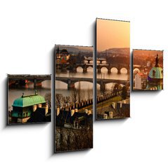 Obraz tydln 4D - 120 x 90 cm F_IB31857385 - Panoramic view on Charles bridge and sunset Prague lights.