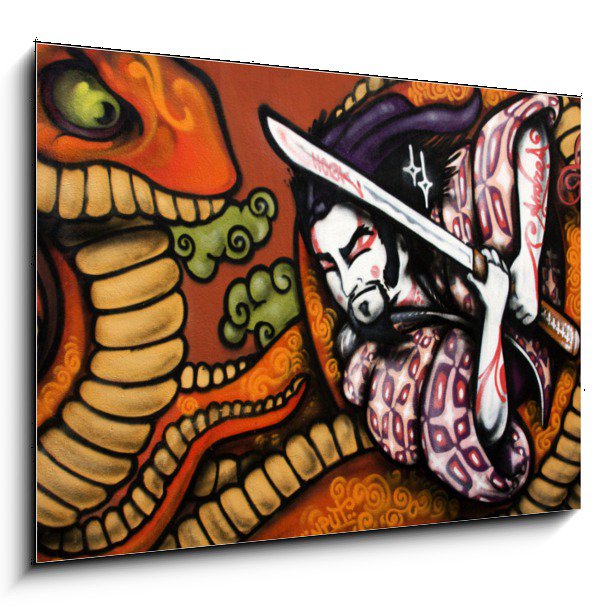 Obraz grafiti, samuraj