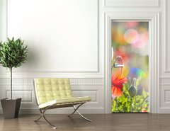 Samolepka na dveře fólie 90 x 220, 100107634 - spring meadow with red poppies - jarní louka s červenými máky