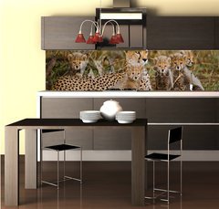 Fototapeta do kuchyn flie 260 x 60  Mother cheetah and her cubs in the savannah. Kenya. Tanzania. Africa. National Park. Serengeti. Maasai Mara. An excellent illustration., 260 x 60 cm