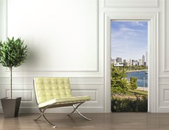 Samolepka na dvee flie 90 x 220, 10087749 - Panorama of Chicago and Lake Michigan - Panorama Chicago a Michigansk jezero