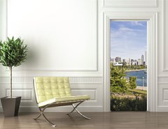 Samolepka na dveře fólie 90 x 220, 10087749 - Panorama of Chicago and Lake Michigan - Panorama Chicago a Michiganské jezero