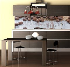 Fototapeta do kuchyně fólie 260 x 60, 100905478 - Coffee beans lying on the table - Kávová zrna ležící na stole