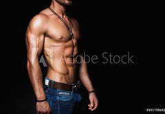 Fototapeta145 x 100  Muscular and sexy torso of young man in jeans, 145 x 100 cm