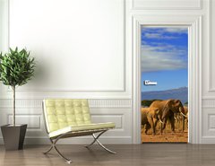 Samolepka na dvee flie 90 x 220  Kilimanjaro And Elephants, 90 x 220 cm