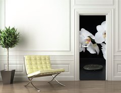 Samolepka na dvee flie 90 x 220  White Orchid on a black background, 90 x 220 cm