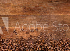 Fototapeta pltno 240 x 174, 104485723 - coffee background with beans on rustic old oak wood