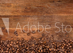 Fototapeta papr 254 x 184, 104485723 - coffee background with beans on rustic old oak wood