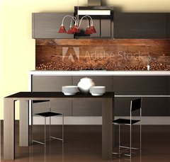 Fototapeta do kuchyn flie 260 x 60, 104485723 - coffee background with beans on rustic old oak wood