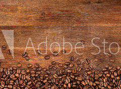 Fototapeta papr 360 x 266, 104485723 - coffee background with beans on rustic old oak wood