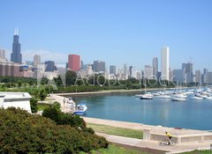 Samolepka flie 100 x 73, 1047973 - chicago skyline and grant park marina - chicago panorama a grant park marina