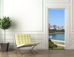 Samolepka na dvee flie 90 x 220  chicago skyline and grant park marina, 90 x 220 cm