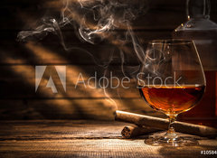 Samolepka flie 100 x 73, 105845234 - Whiskey with smoking cigar - Whisky s koucm doutnkem