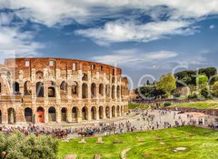 Samolepka flie 100 x 73, 107807294 - Panoramic view of the Colosseum and Arch of Constantine, Rome - Panoramatick vhled na Koloseum a Konstantinv oblouk v m