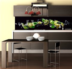 Fototapeta do kuchyně fólie 260 x 60, 107824838 - lime and lemon pieces with peppermint - kousky vápna a citronu s máty peprné