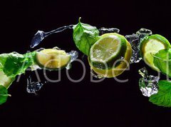 Fototapeta330 x 244  lime and lemon pieces with peppermint, 330 x 244 cm