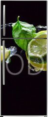 Samolepka na lednici fólie 80 x 200, 107824838 - lime and lemon pieces with peppermint - kousky vápna a citronu s máty peprné
