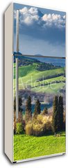 Samolepka na lednici fólie 80 x 200, 108374641 - Houses with cypress trees in a green spring day. - Domy s cypřiši v zeleném jarním dni.