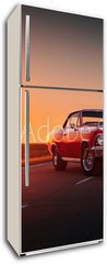 Samolepka na lednici flie 80 x 200, 109817494 - Retro red car standing on asphalt road at sunset - Retro erven auto stoj na asfaltov cest pi zpadu slunce