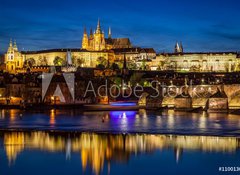 Samolepka flie 100 x 73, 110013090 - Prague Castle, Hradcany reflecting in Vltava river in Prague, Czech Republic at night - Prask hrad, Hradany odrejc se v ece Vltav v Praze, esk republika v noci