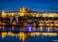 Samolepka flie 200 x 144, 110013090 - Prague Castle, Hradcany reflecting in Vltava river in Prague, Czech Republic at night