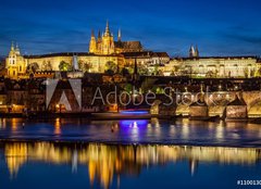 Fototapeta pltno 240 x 174, 110013090 - Prague Castle, Hradcany reflecting in Vltava river in Prague, Czech Republic at night - Prask hrad, Hradany odrejc se v ece Vltav v Praze, esk republika v noci