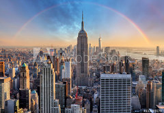 Samolepka flie 145 x 100, 113869179 - New York City skyline with urban skyscrapers and rainbow. - Panorama New Yorku s mstskmi mrakodrapy a duhou.