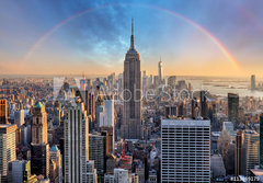 Fototapeta papr 184 x 128, 113869179 - New York City skyline with urban skyscrapers and rainbow.