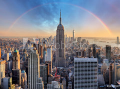 Fototapeta pltno 330 x 244, 113869179 - New York City skyline with urban skyscrapers and rainbow.