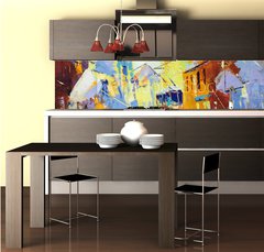Fototapeta do kuchyn flie 260 x 60, 115059065 - an original oil painting on canvas cubism style, parto of cubism landscapes collection, jut and ordinary day in the city, urban, city life,.