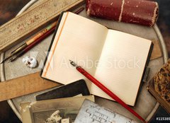 Fototapeta240 x 174  Vintage writing objects with blank pages, 240 x 174 cm