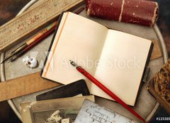 Fototapeta254 x 184  Vintage writing objects with blank pages, 254 x 184 cm