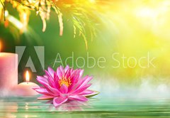 Fototapeta plátno 174 x 120, 115460389 - Spa - Serenity And Meditation With Candles And Waterlily In Zen Garden - Lázně