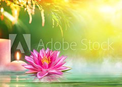 Samolepka fólie 200 x 144, 115460389 - Spa - Serenity And Meditation With Candles And Waterlily In Zen Garden - Lázně