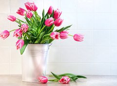 Fototapeta papr 360 x 266, 11553582 - Pink tulips in white metal container