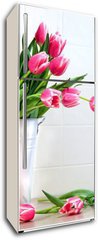 Samolepka na lednici flie 80 x 200, 11553582 - Pink tulips in white metal container - Rov tulipny v blm kovovm kontejneru