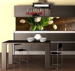 Fototapeta do kuchyně fólie 260 x 60, 11553588 - White tulips in glass vase on rustic wood - Bílé tulipány ve skleněné váze na rustikálním dřevu