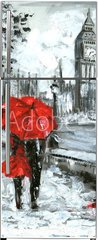 Samolepka na lednici flie 80 x 200  oil painting, street view of london. Artwork, Black, white and red, big ben, 80 x 200 cm