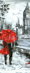 Samolepka na dvee flie 90 x 220  oil painting, street view of london. Artwork, Black, white and red, big ben, 90 x 220 cm