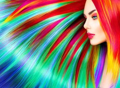 Samolepka flie 100 x 73, 123142126 - Beauty fashion model girl with colorful dyed hair - Modr dvka modelu krsy s barevnmi barvenmi vlasy