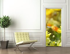 Samolepka na dvee flie 90 x 220, 12348665 - Closeup of yellow daisies with warm rays