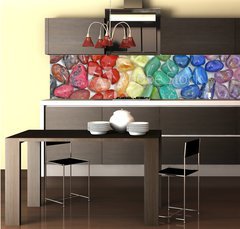 Fototapeta do kuchyn flie 260 x 60  Crystal tumbled chakra stones, 260 x 60 cm