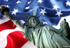Samolepka flie 145 x 100, 12542738 - NY Statue of Liberty against a flag of USA