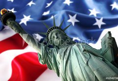 Fototapeta vliesov 145 x 100, 12542738 - NY Statue of Liberty against a flag of USA