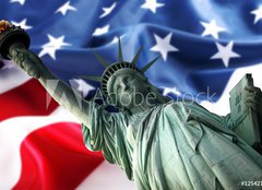 Fototapeta pltno 160 x 116, 12542738 - NY Statue of Liberty against a flag of USA
