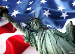 Fototapeta papr 254 x 184, 12542738 - NY Statue of Liberty against a flag of USA