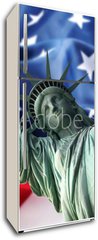 Samolepka na lednici flie 80 x 200  NY Statue of Liberty against a flag of USA, 80 x 200 cm