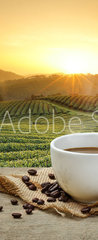 Samolepka na dvee flie 90 x 220  Hot Coffee cup with Coffee beans on the wooden table and the pla, 90 x 220 cm
